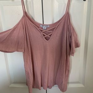 Pink off the shoulder short sleeve blouse!